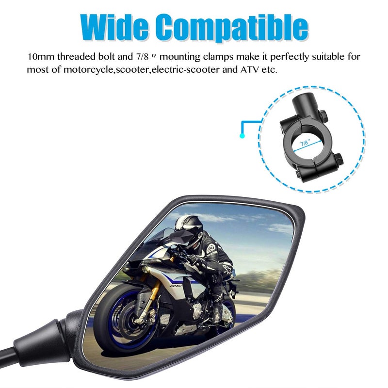 Trkimal Universal Adjustable Motorcycle Rear View Mirror - Rhombus Convex Mirror with 10mm Clockwise Thread Bolt, 7/8â€ Mount Clamps for Handle Bar of Motorcycle, Scooter, Atv, Etc. - Image 5